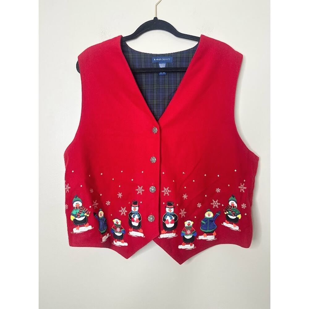 Karen Scott Womens XL Red Vest Snowman Christmas‎ Holiday Festive Winter Penguin